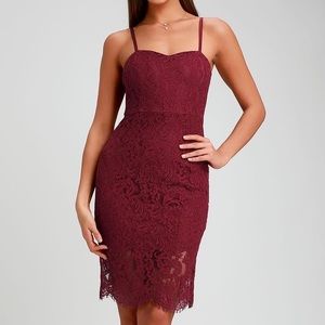 Lulu’s Burgundy Lace Bodycon Midi Dress